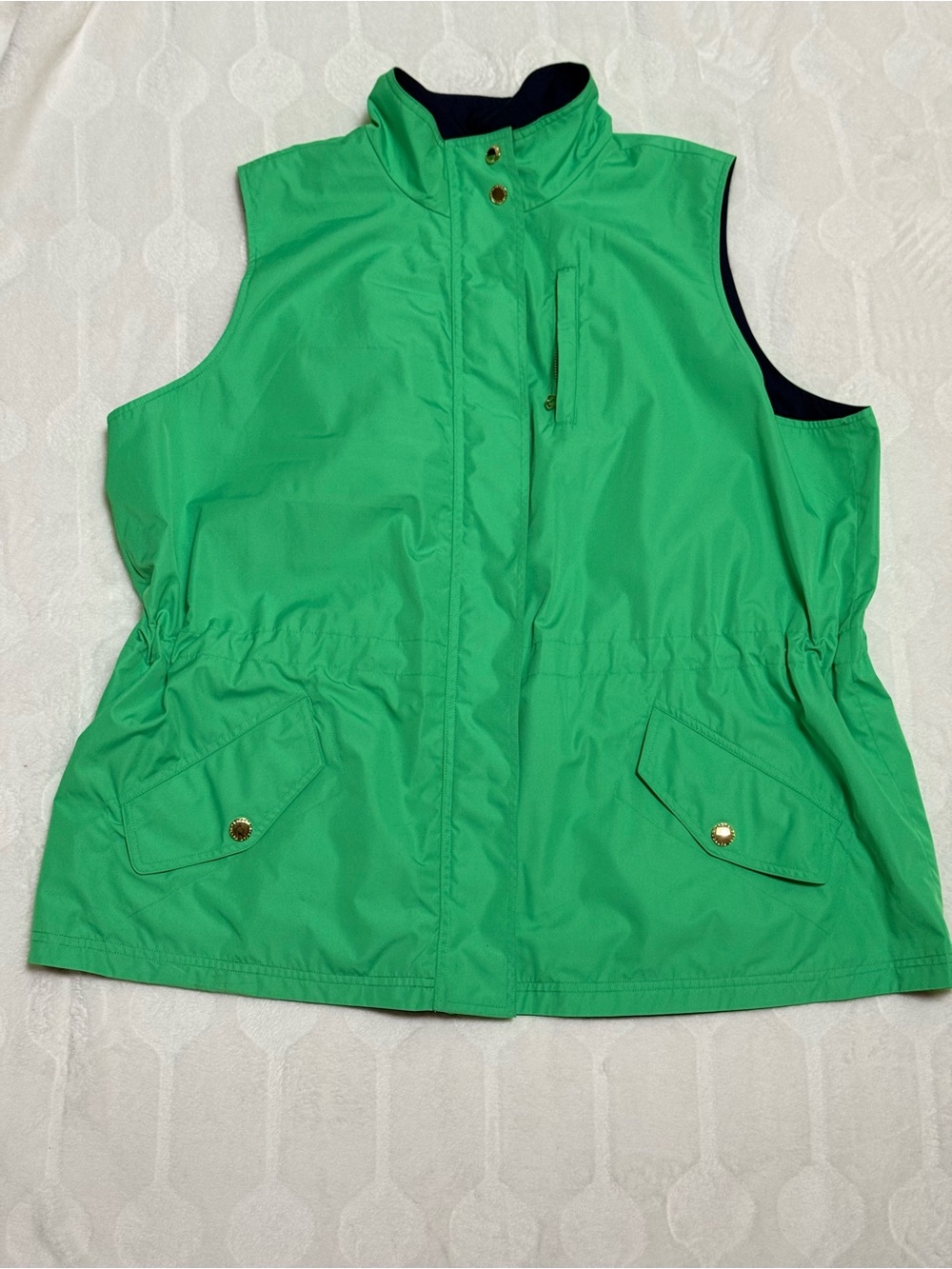 Lauren Ralph Lauren Reversible Vest Women 2X Green Navy Drawstring Gold Snap